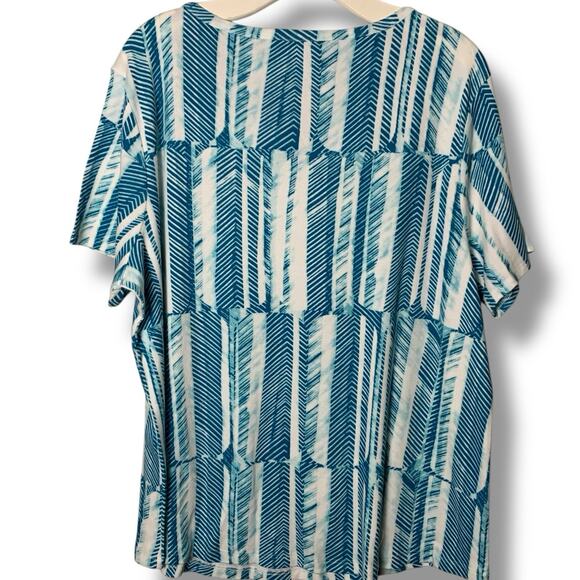 Chicos Top NWT Women's 4 (2X) Colorful Blocked Herringbone Tidal Teal Notch Neck - Picture 2 of 7